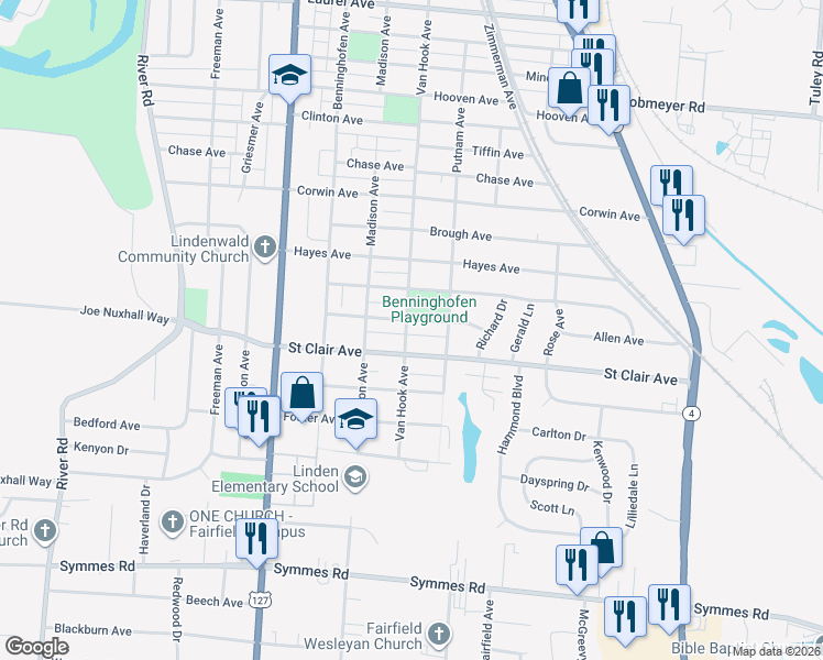 map of restaurants, bars, coffee shops, grocery stores, and more near 829 Allen Avenue in Hamilton