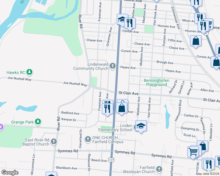 map of restaurants, bars, coffee shops, grocery stores, and more near 3581 Arlington Avenue in Hamilton
