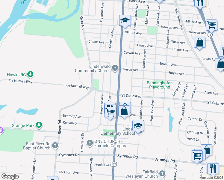 map of restaurants, bars, coffee shops, grocery stores, and more near 3581 Arlington Avenue in Hamilton