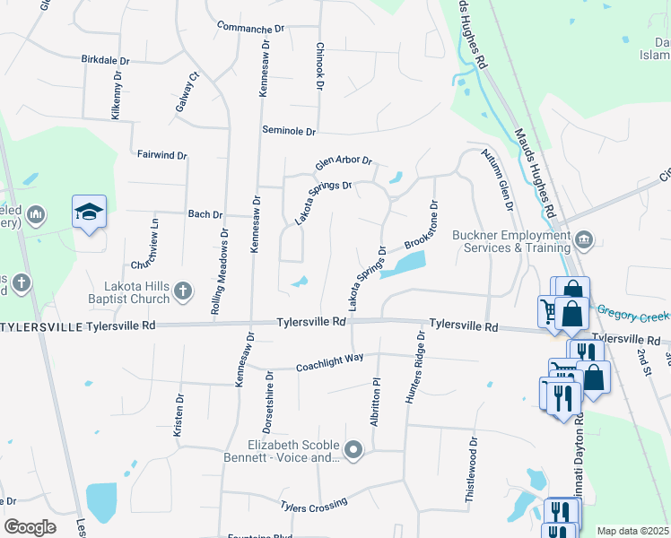 map of restaurants, bars, coffee shops, grocery stores, and more near 7724 Oceola Drive in Butler County