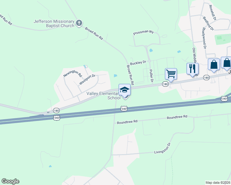 map of restaurants, bars, coffee shops, grocery stores, and more near 3425 Jefferson Pike in Jefferson