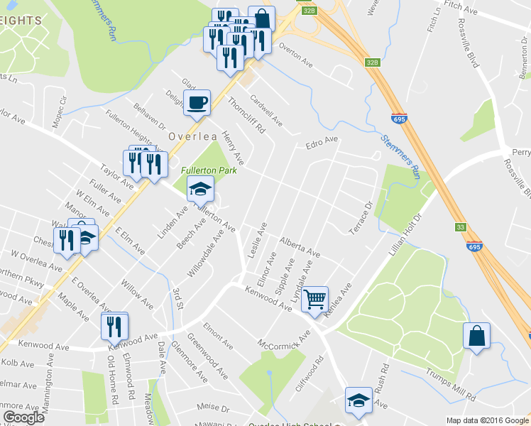 map of restaurants, bars, coffee shops, grocery stores, and more near 110 Leslie Avenue in Nottingham