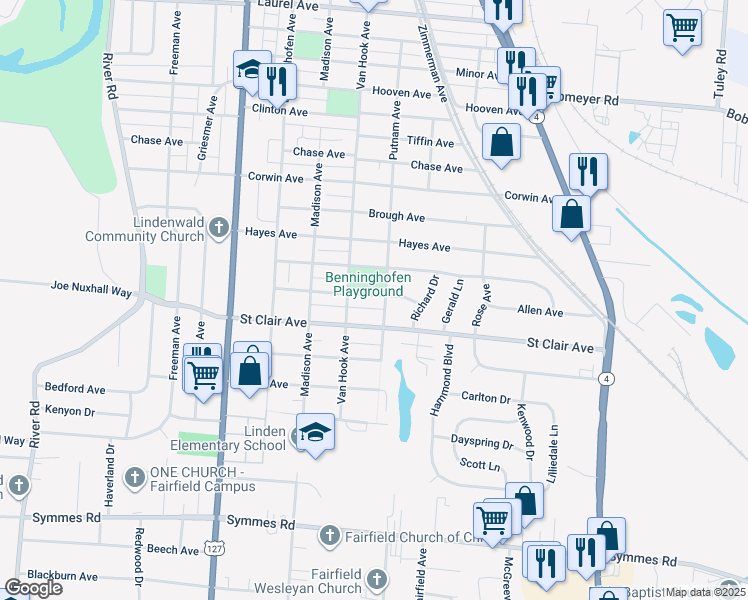 map of restaurants, bars, coffee shops, grocery stores, and more near 929 Allen Avenue in Hamilton