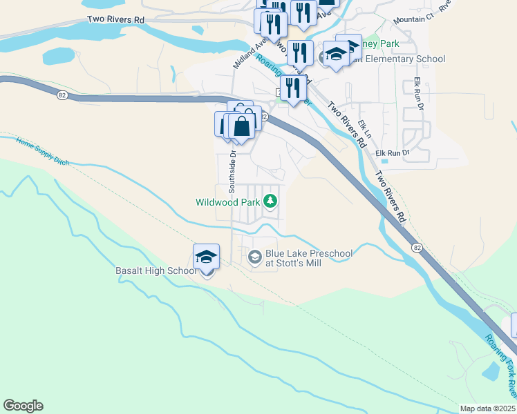 map of restaurants, bars, coffee shops, grocery stores, and more near 354 Summerset Way in Basalt