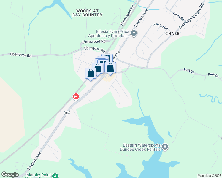 map of restaurants, bars, coffee shops, grocery stores, and more near 12531 Gracewood Drive in Middle River