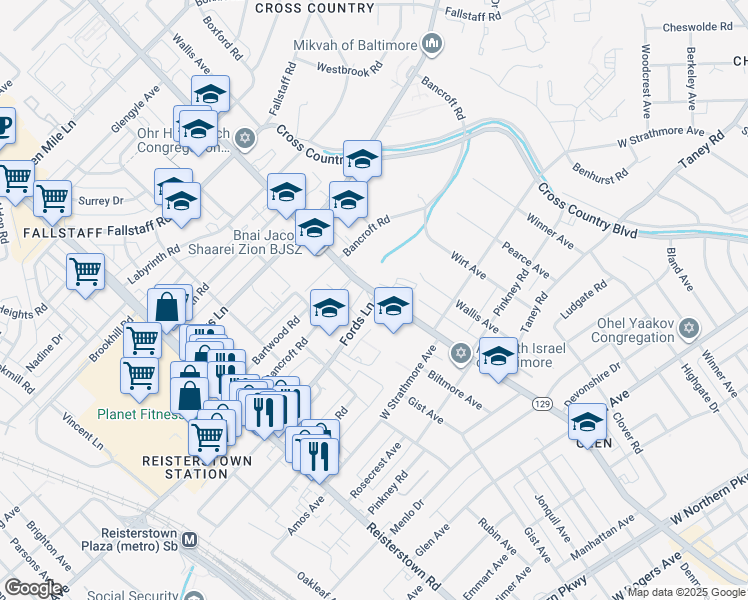 map of restaurants, bars, coffee shops, grocery stores, and more near 3617 Fords Lane in Baltimore