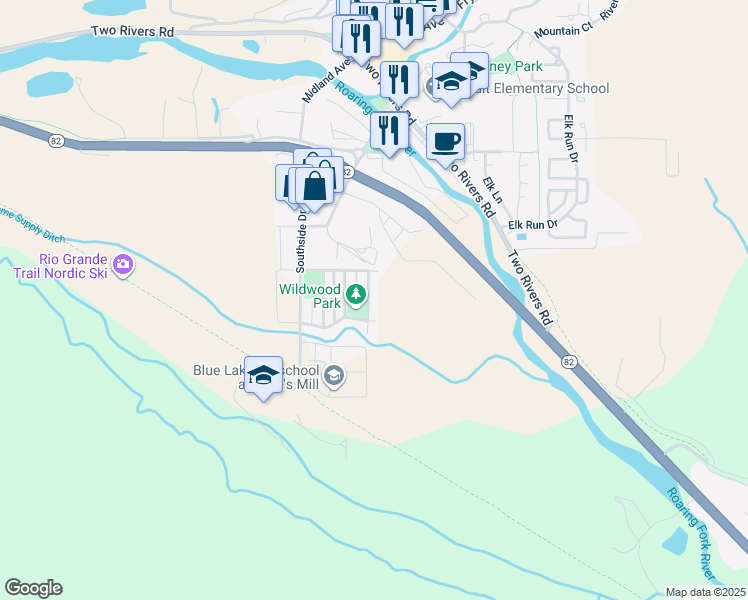 map of restaurants, bars, coffee shops, grocery stores, and more near 357 Allison Lane in Basalt