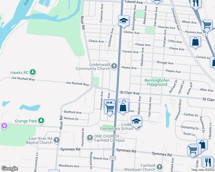 map of restaurants, bars, coffee shops, grocery stores, and more near 3581 Arlington Avenue in Hamilton