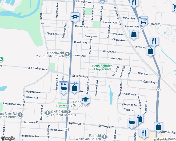 map of restaurants, bars, coffee shops, grocery stores, and more near 799 Allen Avenue in Hamilton
