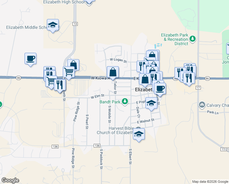 map of restaurants, bars, coffee shops, grocery stores, and more near in Elizabeth