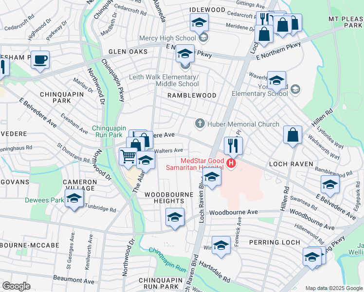 map of restaurants, bars, coffee shops, grocery stores, and more near 1322 Walters Avenue in Baltimore