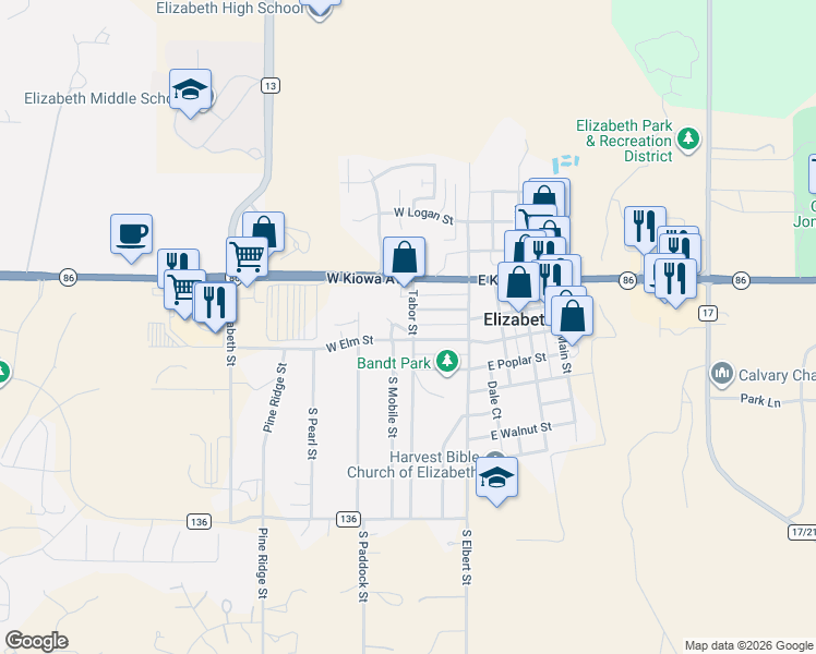 map of restaurants, bars, coffee shops, grocery stores, and more near in Elizabeth