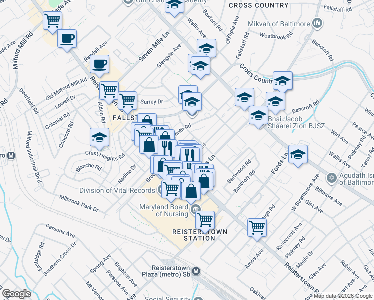 map of restaurants, bars, coffee shops, grocery stores, and more near 4003 Brookhill Road in Baltimore