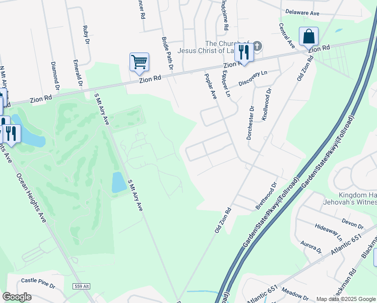 map of restaurants, bars, coffee shops, grocery stores, and more near 127 Rochelle Lane in Egg Harbor Township