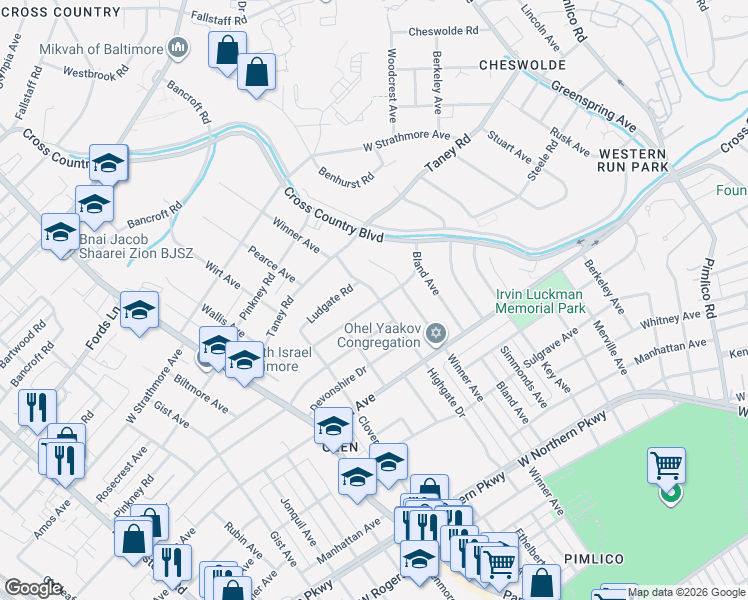 map of restaurants, bars, coffee shops, grocery stores, and more near 6010 Highgate Drive in Baltimore