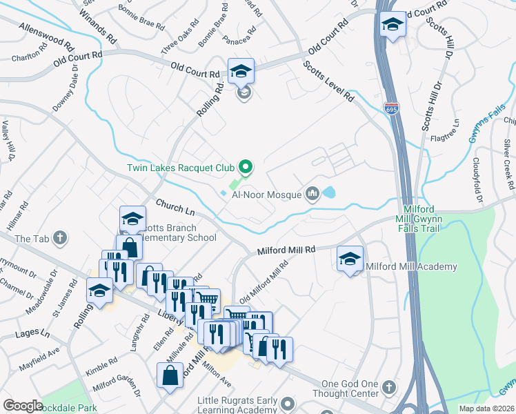 map of restaurants, bars, coffee shops, grocery stores, and more near 8123 Salt Lake Drive in Baltimore
