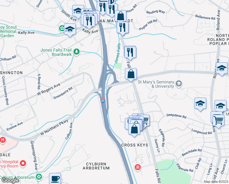 map of restaurants, bars, coffee shops, grocery stores, and more near 1309 West Northern Parkway in Baltimore