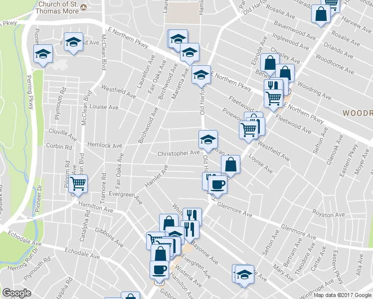 map of restaurants, bars, coffee shops, grocery stores, and more near 2816 Christopher Avenue in Baltimore
