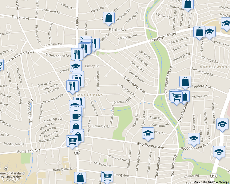 map of restaurants, bars, coffee shops, grocery stores, and more near 836 Benninghaus Road in Baltimore
