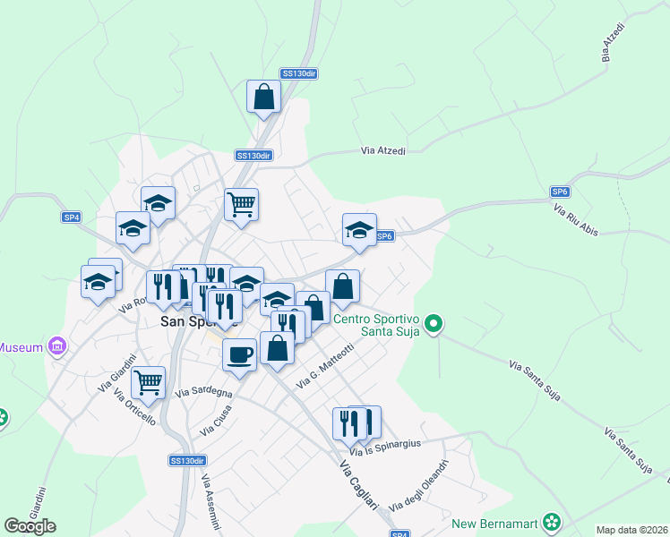 map of restaurants, bars, coffee shops, grocery stores, and more near 18 Via Pixinortu in San Sperate
