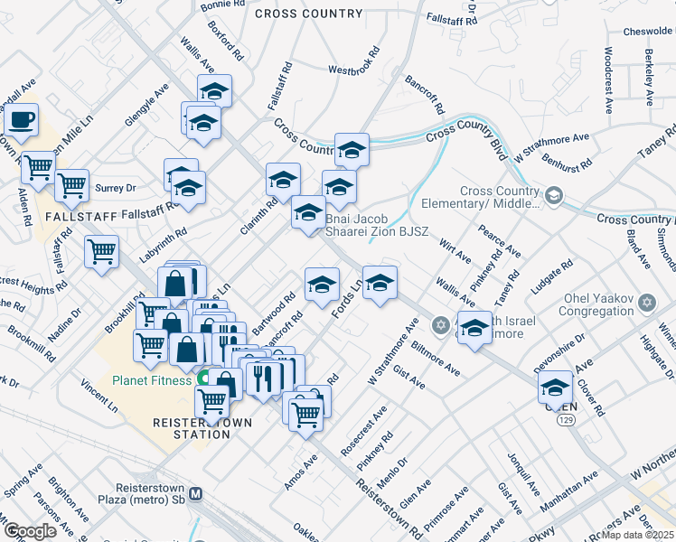 map of restaurants, bars, coffee shops, grocery stores, and more near 6414 Park Heights Avenue in Baltimore