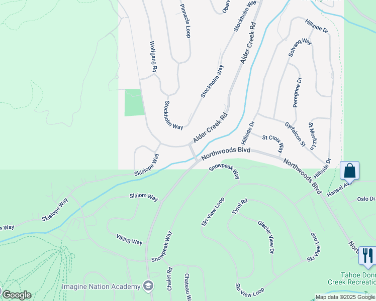 map of restaurants, bars, coffee shops, grocery stores, and more near 15051 Alder Creek Road in Truckee