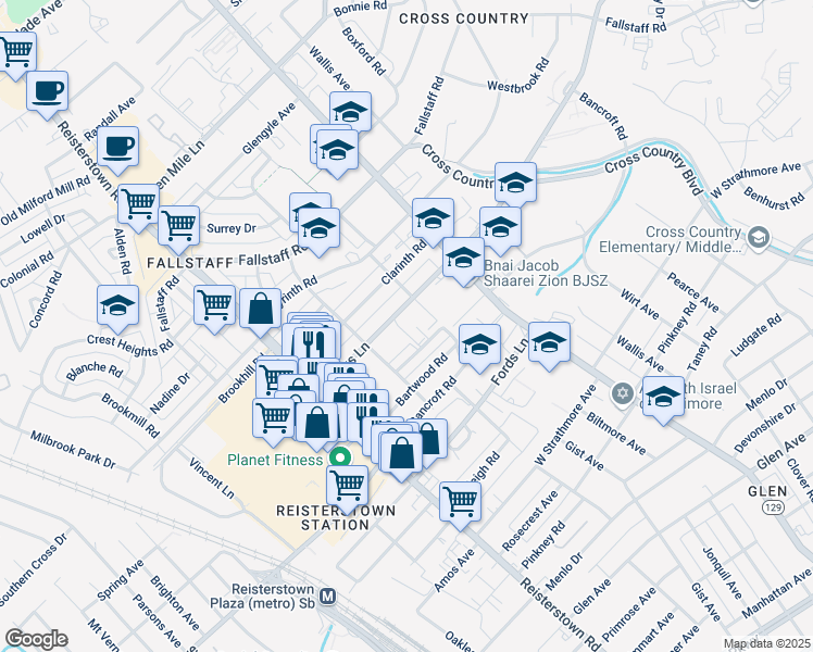 map of restaurants, bars, coffee shops, grocery stores, and more near 3737 Clarks Lane in Baltimore