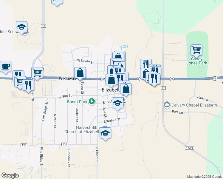 map of restaurants, bars, coffee shops, grocery stores, and more near in Elizabeth