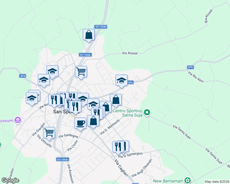 map of restaurants, bars, coffee shops, grocery stores, and more near 18 Via Pixinortu in San Sperate
