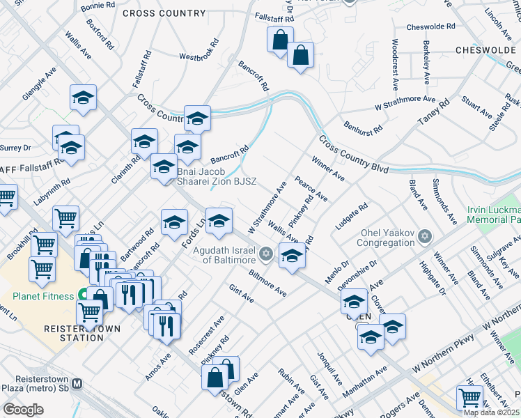 map of restaurants, bars, coffee shops, grocery stores, and more near 3404 West Strathmore Avenue in Baltimore