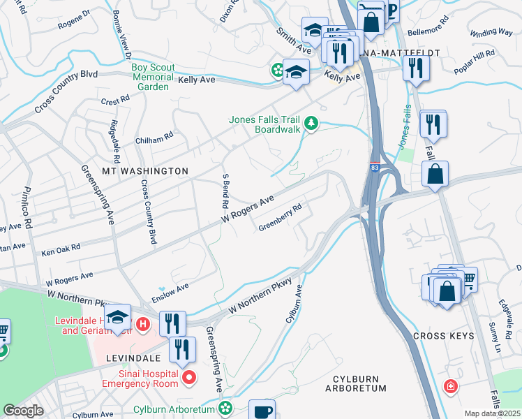 map of restaurants, bars, coffee shops, grocery stores, and more near 2015 West Rogers Avenue in Baltimore
