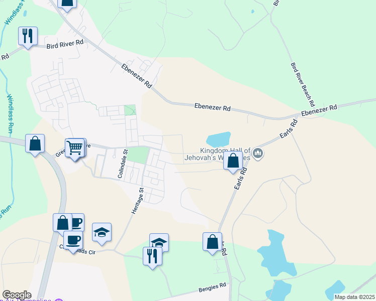 map of restaurants, bars, coffee shops, grocery stores, and more near 6604 Greenleigh Avenue in Middle River