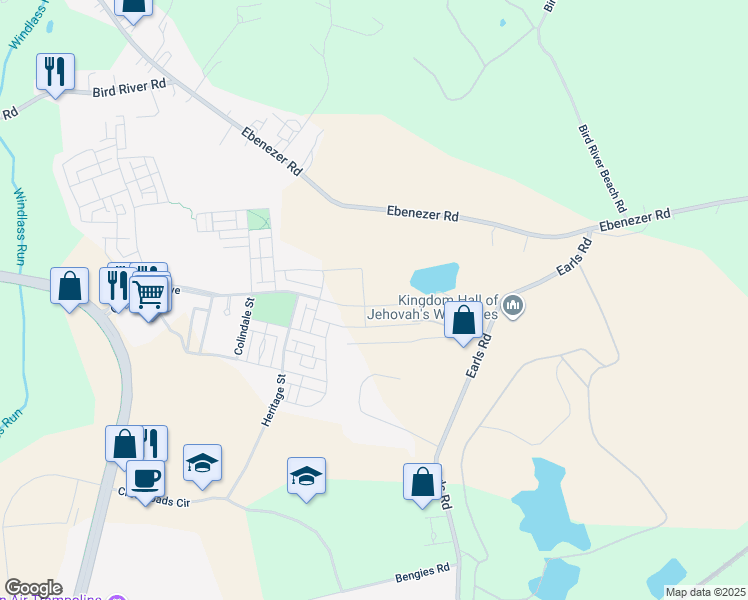 map of restaurants, bars, coffee shops, grocery stores, and more near 6604 Greenleigh Avenue in Middle River