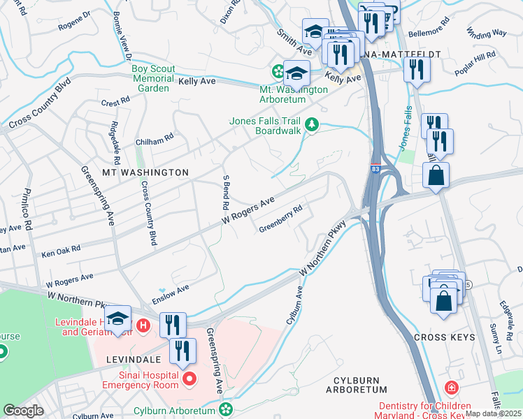 map of restaurants, bars, coffee shops, grocery stores, and more near 2015 West Rogers Avenue in Baltimore