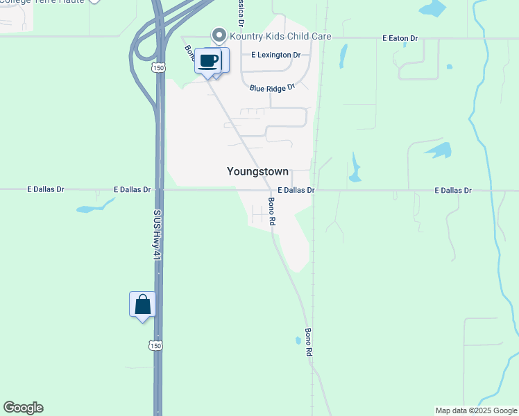map of restaurants, bars, coffee shops, grocery stores, and more near 8783 Bono Road in Terre Haute