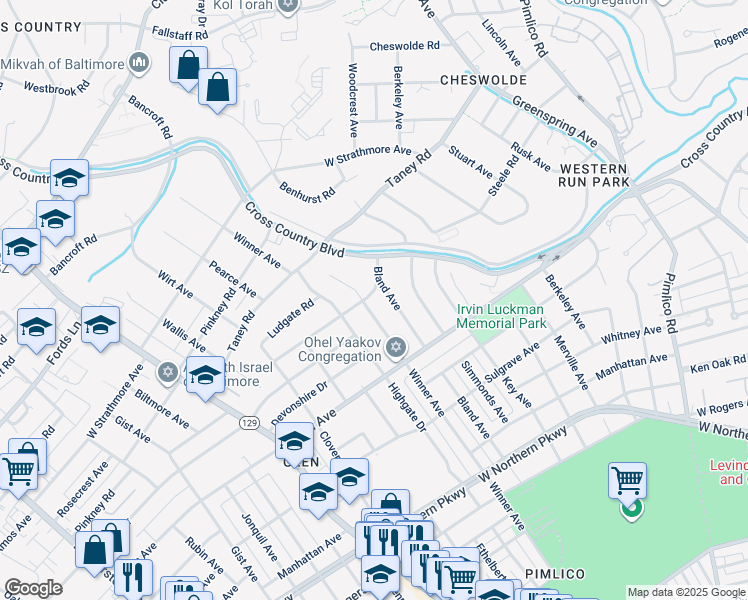 map of restaurants, bars, coffee shops, grocery stores, and more near 3111 Parkington Avenue in Baltimore