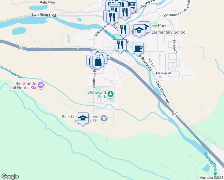 map of restaurants, bars, coffee shops, grocery stores, and more near 357 Allison Lane in Basalt