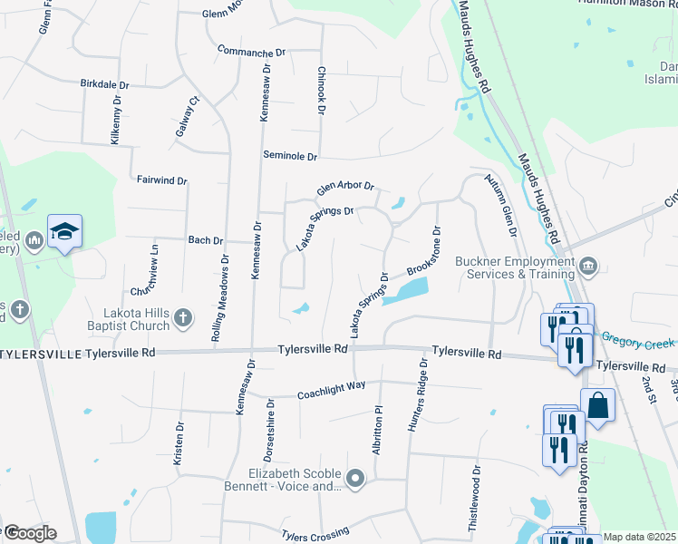 map of restaurants, bars, coffee shops, grocery stores, and more near 7724 Oceola Drive in Butler County