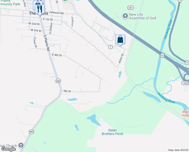 map of restaurants, bars, coffee shops, grocery stores, and more near 65 East 4th Street in The Plains