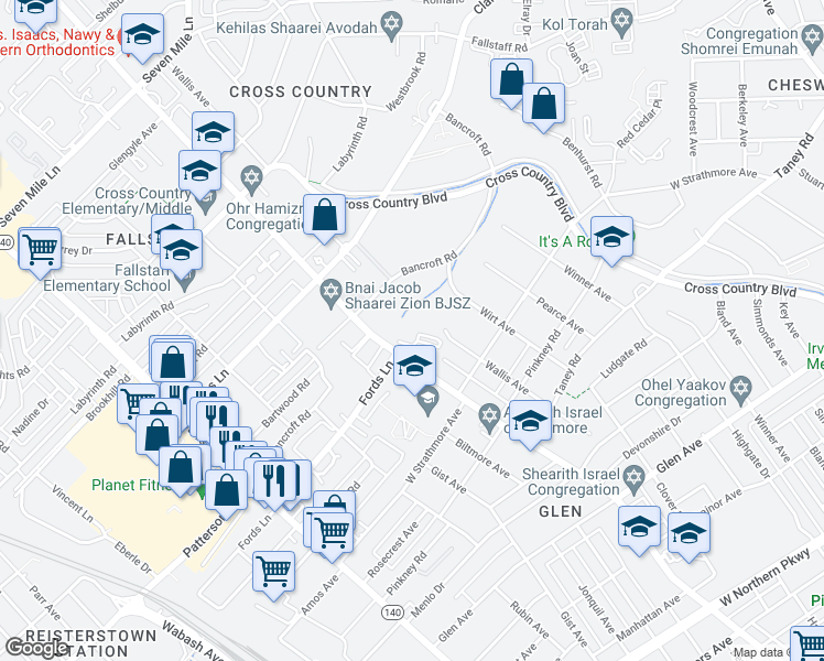 map of restaurants, bars, coffee shops, grocery stores, and more near 6317 Park Heights Avenue in Baltimore