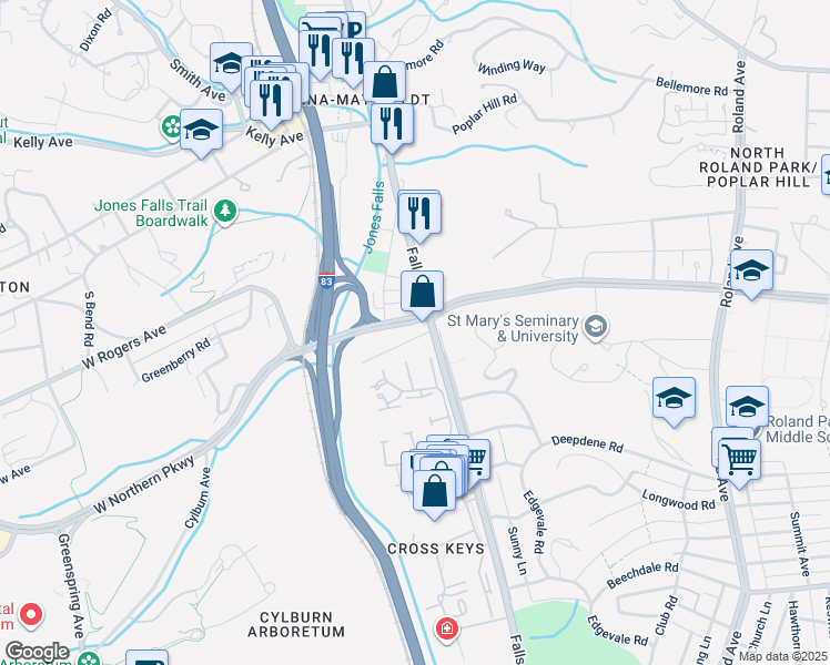 map of restaurants, bars, coffee shops, grocery stores, and more near 1207 West Northern Parkway in Baltimore