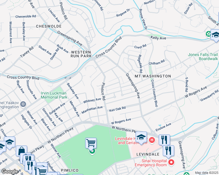 map of restaurants, bars, coffee shops, grocery stores, and more near 2415 Briarwood Road in Baltimore