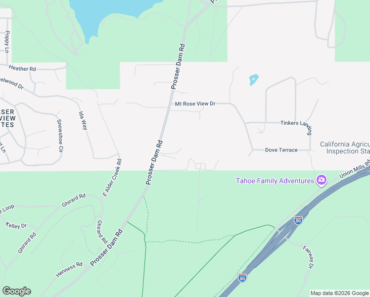 map of restaurants, bars, coffee shops, grocery stores, and more near 12305 Prosser Dam Road in Truckee