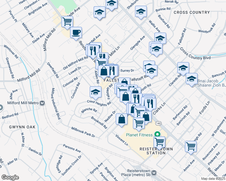 map of restaurants, bars, coffee shops, grocery stores, and more near 6948 Glenheights Rd in Baltimore