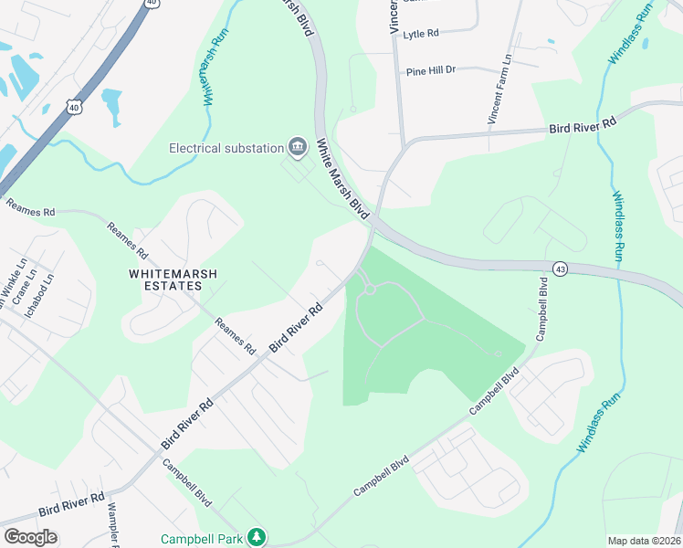 map of restaurants, bars, coffee shops, grocery stores, and more near 10142 Bird River Road in Middle River