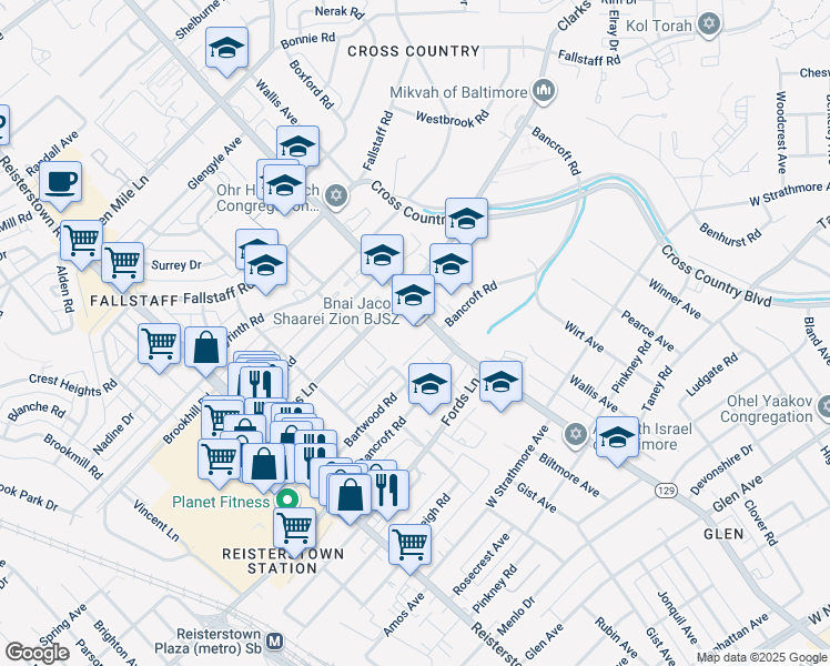map of restaurants, bars, coffee shops, grocery stores, and more near 6602 Park Heights Avenue in Baltimore