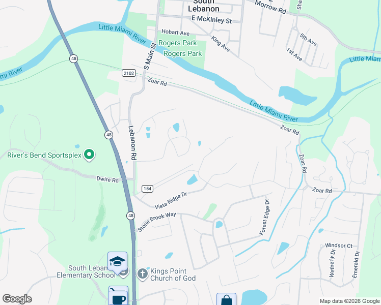 map of restaurants, bars, coffee shops, grocery stores, and more near 302 Stone Ridge Boulevard in South Lebanon