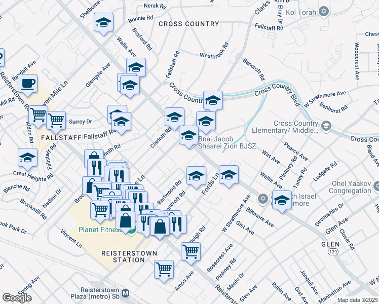 map of restaurants, bars, coffee shops, grocery stores, and more near 6602 Park Heights Avenue in Baltimore