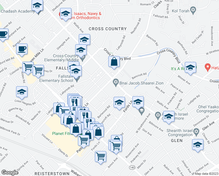 map of restaurants, bars, coffee shops, grocery stores, and more near 6602 Park Heights Avenue in Baltimore