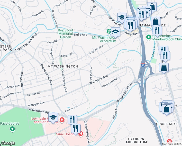 map of restaurants, bars, coffee shops, grocery stores, and more near Carterdale Road in Baltimore